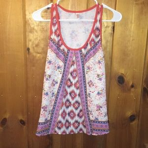 Patterned pink blue and orange tank top